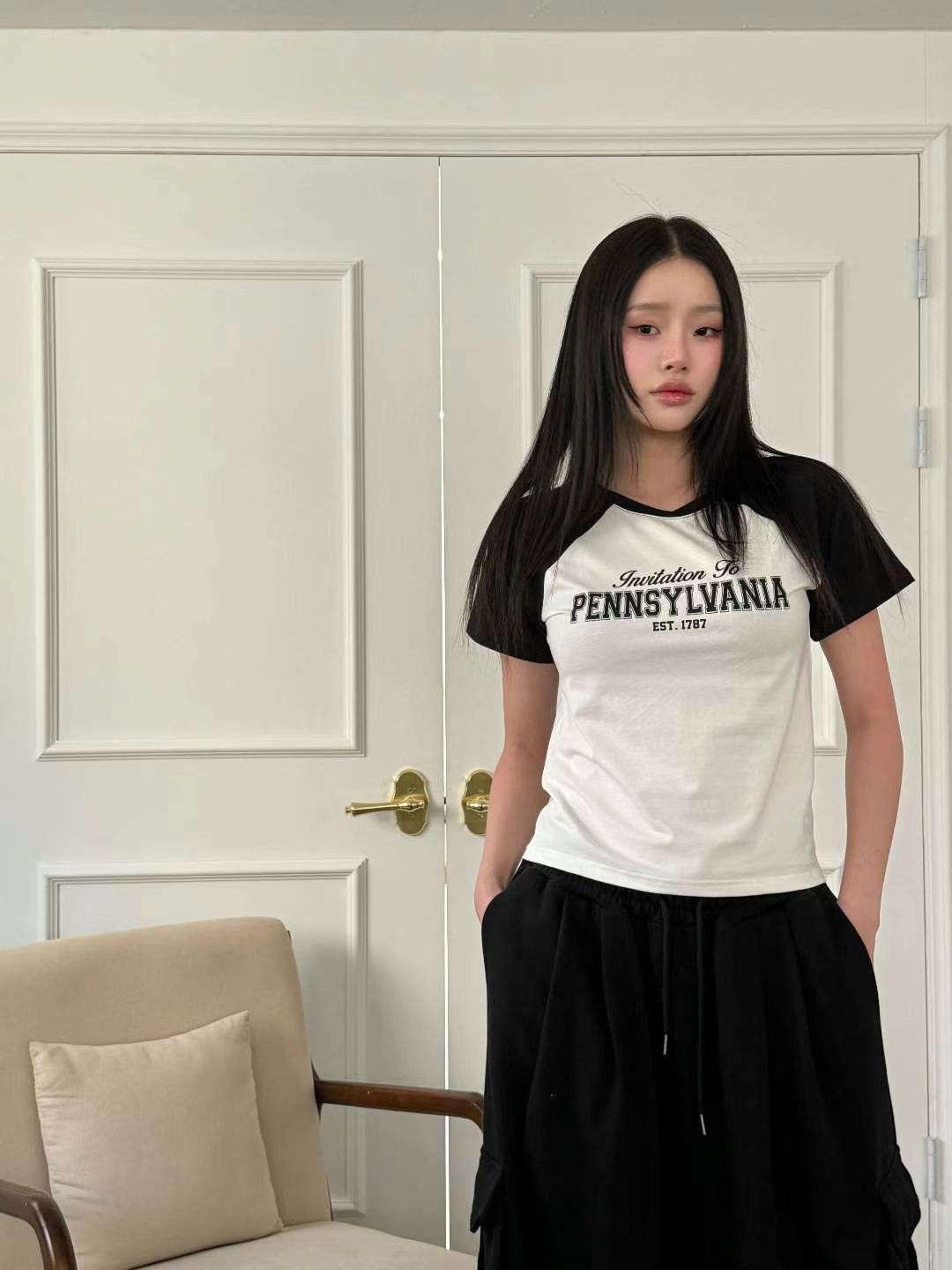 韩国东大门2025新款夏sienne时尚甜美修身插肩袖短袖T恤