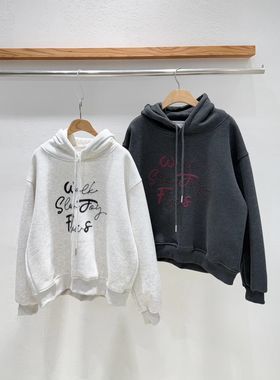 韩国东大门2026春季新品INTRO时尚百搭连帽加绒卫衣