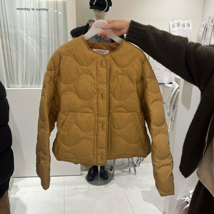 韩国东大门2025冬新款Monday To Sunday时尚圆领波浪纹棉服外套