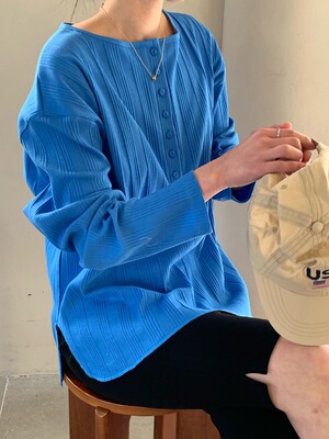 韩国东大门2026春季新cobalt blue时尚洋气圆领系扣宽松长袖上衣