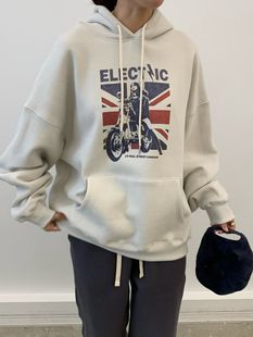 韩国东大门2025冬季新品cobalt blue时尚百搭连帽字母加绒卫衣