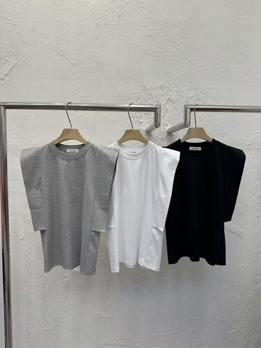 韩国东大门2026夏季新品DAYLOG时尚圆领纯色垫肩短袖T恤