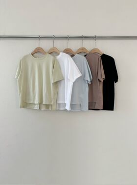 韩国东大门女装2026春新2nd GATE 不对称圆领纯色短袖T恤