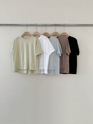 韩国东大门女装2026春新2nd GATE 不对称圆领纯色短袖T恤