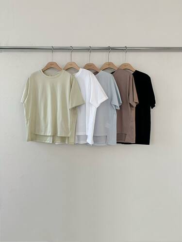 韩国东大门女装2026春新2nd GATE 不对称圆领纯色短袖T恤