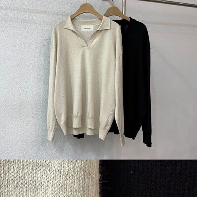 韩国东大门2026春新品 collected翻领套头宽松休闲长袖针织毛衣