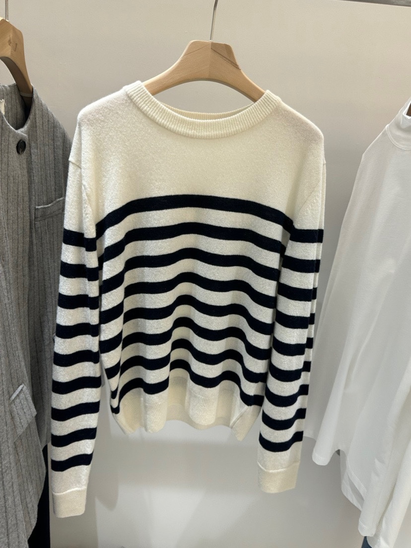 现韩国东大门代购2025ID条纹圆领毛衣宽松