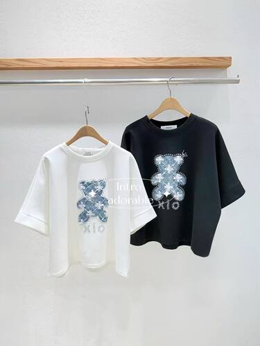 韩国东大门2026夏季新款INTRO可爱小熊图案宽松短袖T恤