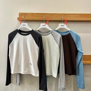 插肩袖 韩国东大门2026春季 新款 are韩版 T恤女 圆领撞色拼接休闲长袖