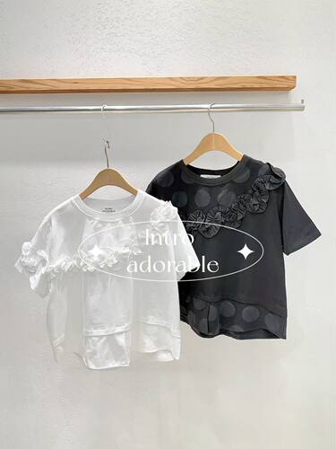 韩国东大门2026夏季新款INTRO时尚立体花朵圆领短袖T恤