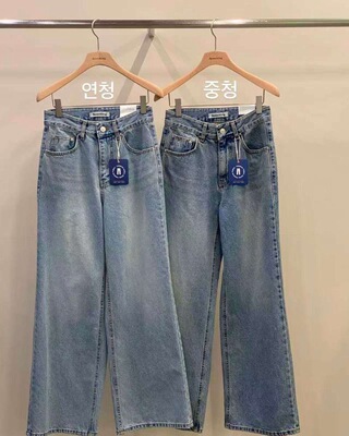 现韩国东大门代购2026春新品remaking 版型磨白宽腿宽松牛仔裤女