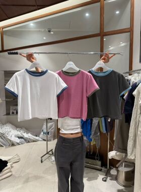 韩国东大门代购2026夏新款tempting拼色圆领背部印花短袖T恤女