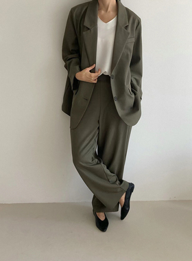 韩国东大门代购2025春夏新Neutra 慵懒百搭西装外套+直筒裤套装女