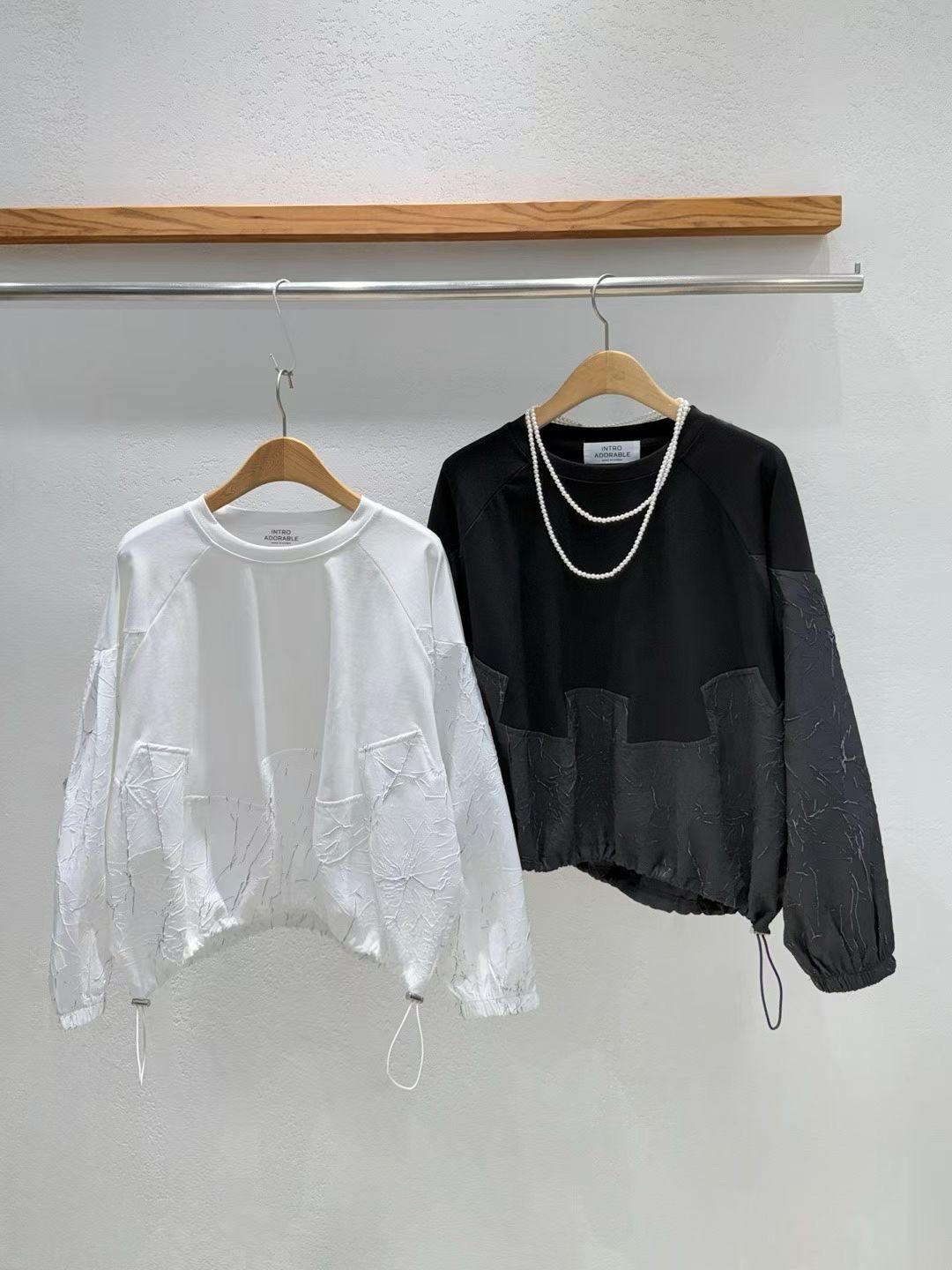 韩国东大门代购2025秋冬新品INTRO 时尚设计圆领抽绳看袖上衣