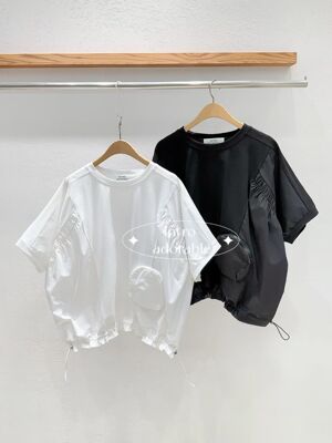 韩国东大门2026夏季新款INTRO时尚抽绳束口宽松短袖T恤