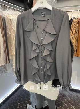 韩国东大门2026春季新款ous温柔百搭甜美荷叶领长袖宽松衬衫