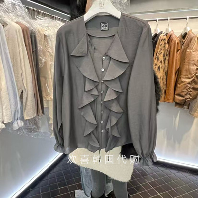 韩国东大门2026春季新款ous温柔百搭甜美荷叶领长袖宽松衬衫