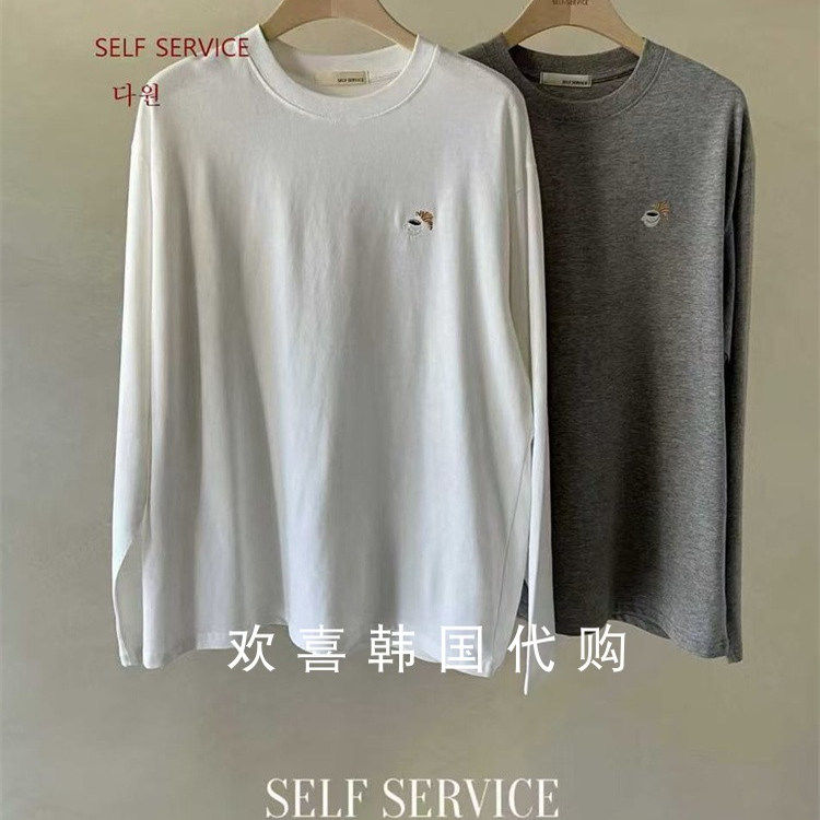韩国东大门2025冬季新品SELF SERVICE休闲百搭圆领宽松刺绣T恤