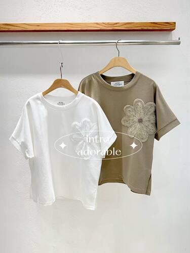 韩国东大门2026夏季新款INTRO时尚百搭圆领花朵短袖T恤