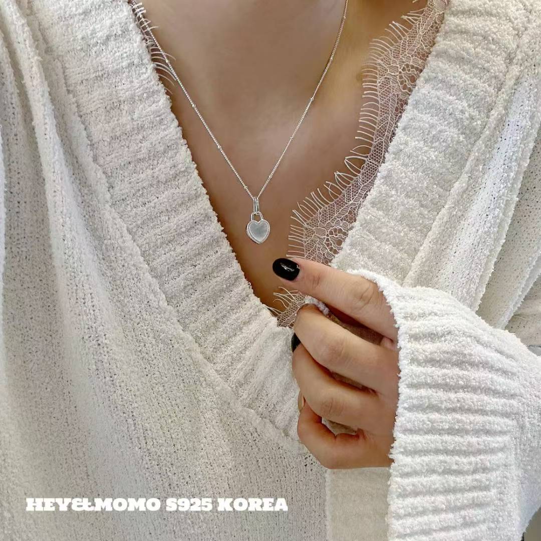 韩国东大门2025momo圆环吊坠项链925 正反玛瑙爱心坦克豆豆项链