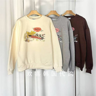 韩国东大门2025冬季新品sienne简约休闲百搭创意印花宽松加绒卫衣