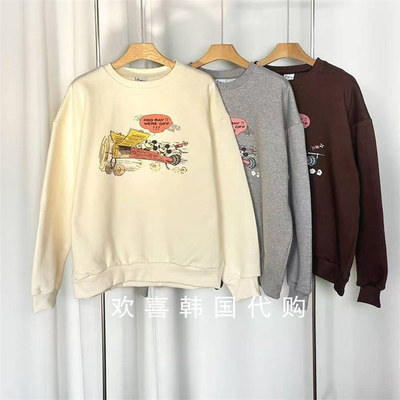 韩国东大门2025冬季新品sienne简约休闲百搭创意印花宽松加绒卫衣