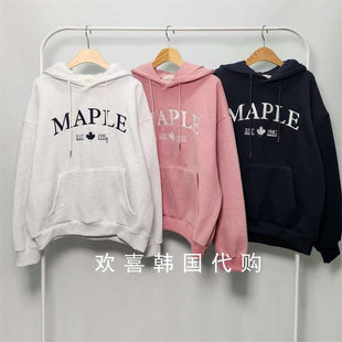 韩国东大门2025冬季新品sienne日常百搭休闲连帽字母宽松加绒卫衣