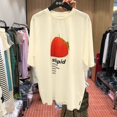 韩国东大门2025秋冬新款eee时尚百搭圆领草莓宽松长袖T恤女