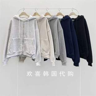 韩国东大门2025冬季新品sienne简约百搭拉链连帽宽松长袖卫衣外套