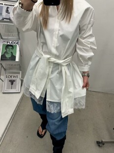 韩国东大门2026春季新品hertz时尚百搭蕾丝边系带长袖衬衫