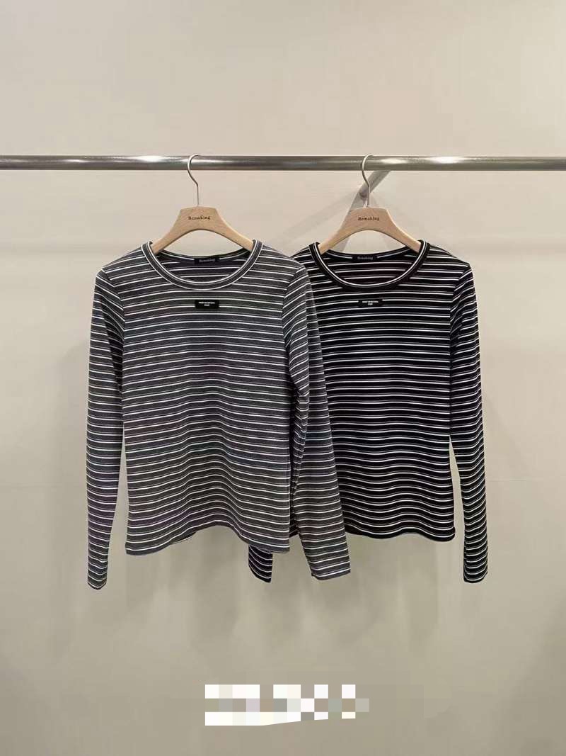 韩国东大门2025冬季新品remaking时尚百搭圆领条纹T恤打底衫