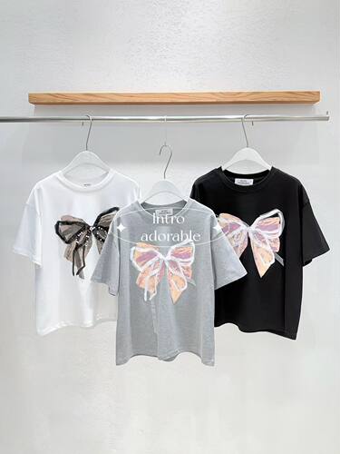 韩国东大门2026夏季新款INTRO时尚百搭蝴蝶结短袖T恤