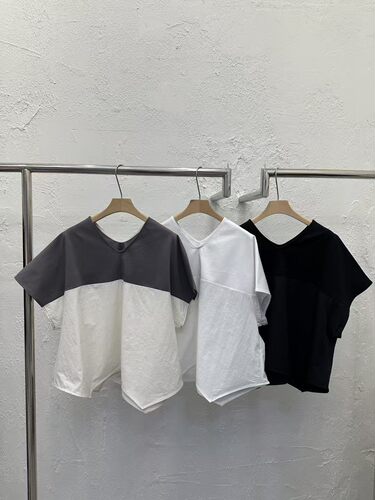 韩国东大门2026夏季新款DAYLOG拼接花边设计简约V领短袖T恤