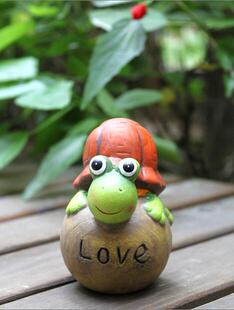 园艺摆件阳台花圃点缀/出口工艺品*陶瓷超萌小乌龟龟--怡然自得