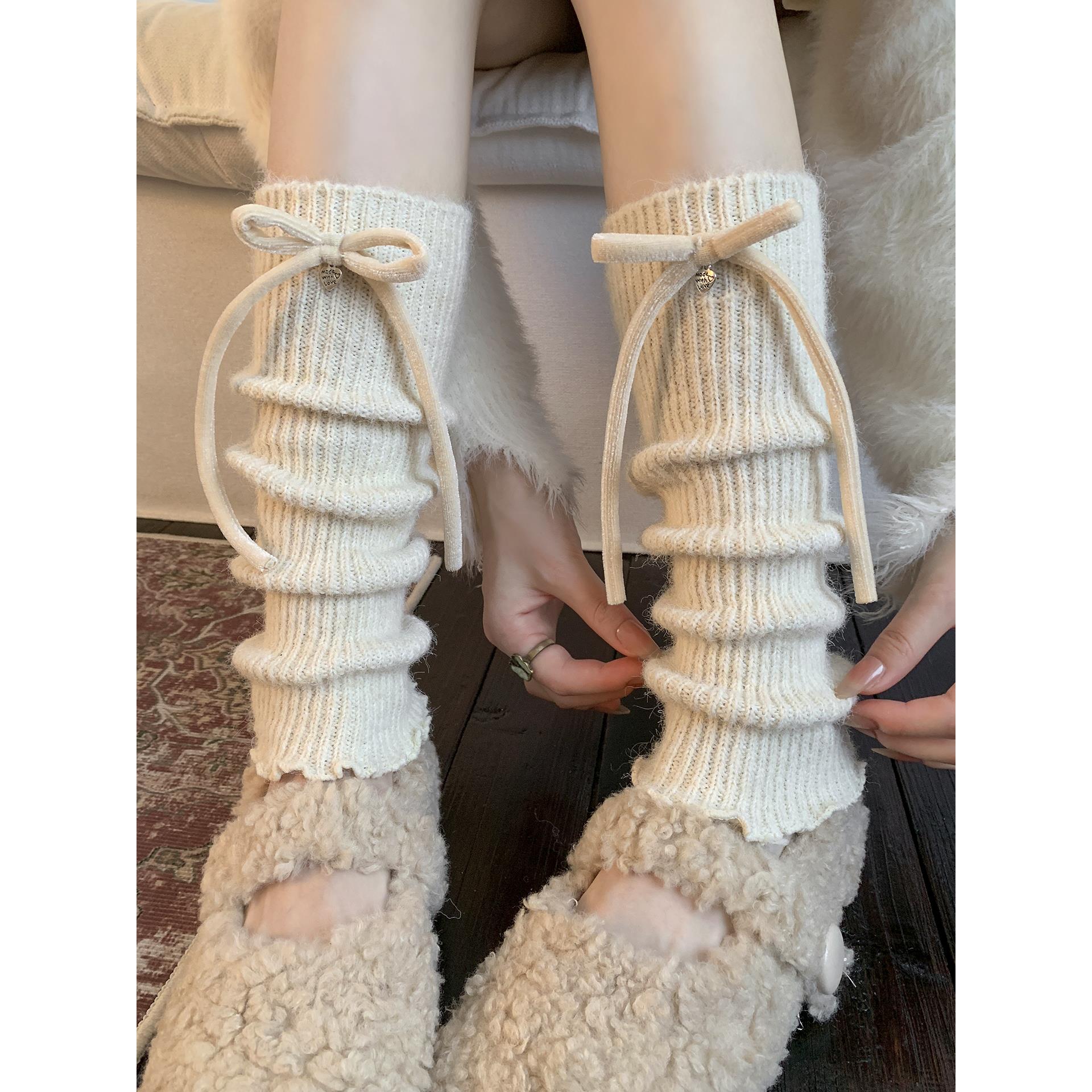 芭蕾风堆堆袜套女秋冬蝴蝶结袜子保暖miu系堆堆袜jk甜美小腿袜套