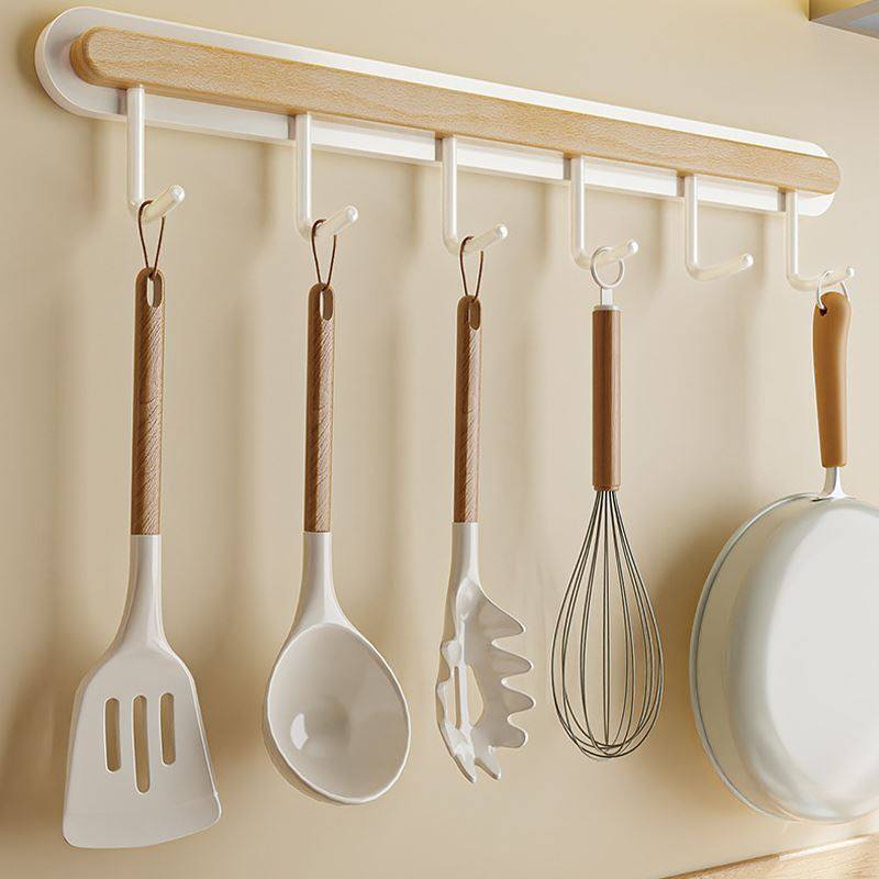 免打孔厨房浴室收纳整理挂架铁艺原木单排挂钩卧室墙上门后挂衣钩