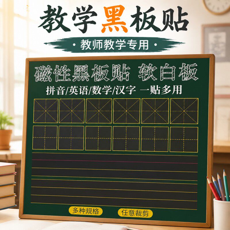 黑板贴教学专用磁铁贴生字格拼音田字格英语四线三格磁铁格子墙贴