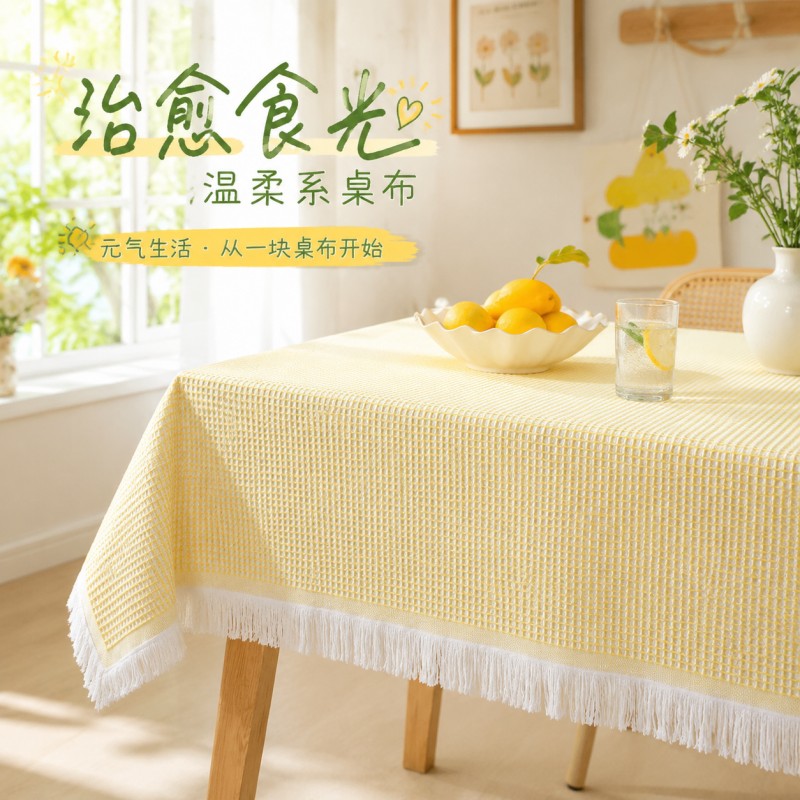 圆桌子桌布法式轻奢高级感白色拍照宿舍书桌台布长方形日系ins风