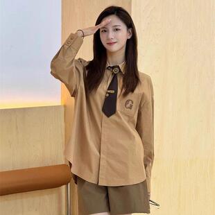 阿玛施女装正品2026春新款烫钻字母休闲宽松长袖衬衫上衣1300989