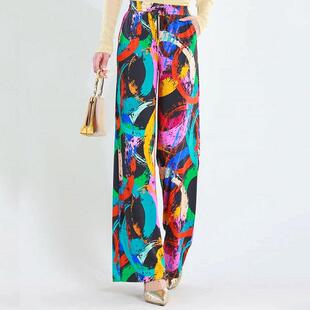 松紧腰薄款 阿玛施女装 正品 2026春夏新款 1100408 印花垂感直筒长裤