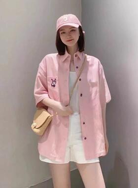 阿玛施女装正品2024夏装新款百搭宽松亚麻短袖衬衫衬衣5300960