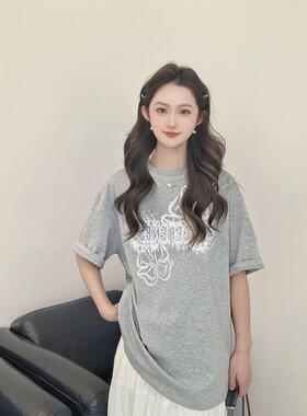 阿玛施女装正品2026夏季新款蝴蝶字母印花宽松短袖t恤上衣130065
