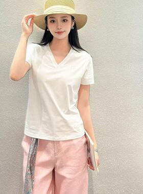 阿玛施女装正品2026夏装新款百搭白色V领小熊印花短袖T恤女530224