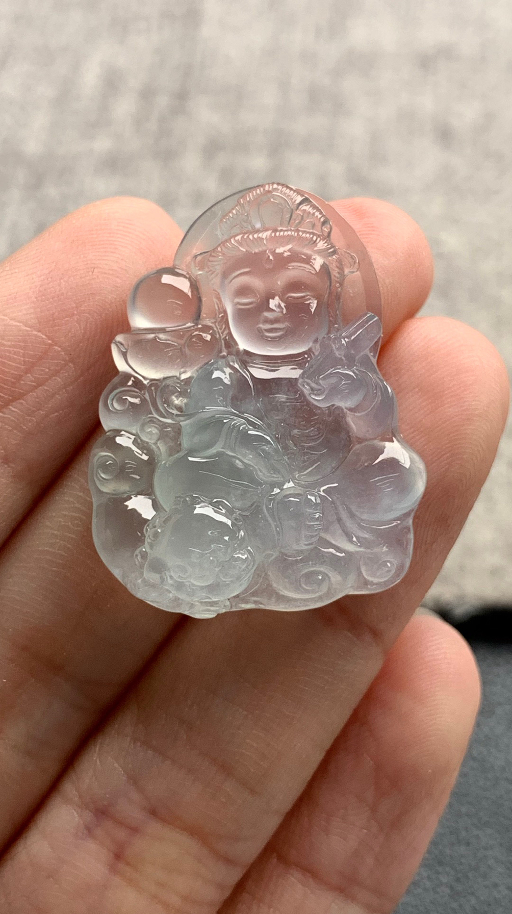 天然A货缅甸翡翠 文殊菩萨* 尺寸 : 29-22.6-7