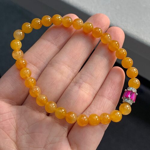天然A货缅甸翡翠 黄翡手串 尺寸 : 5.8 30颗