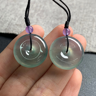 天然A货缅甸翡翠 平安扣一对 尺寸 : 19.9-5.8 / 19.6-5.7