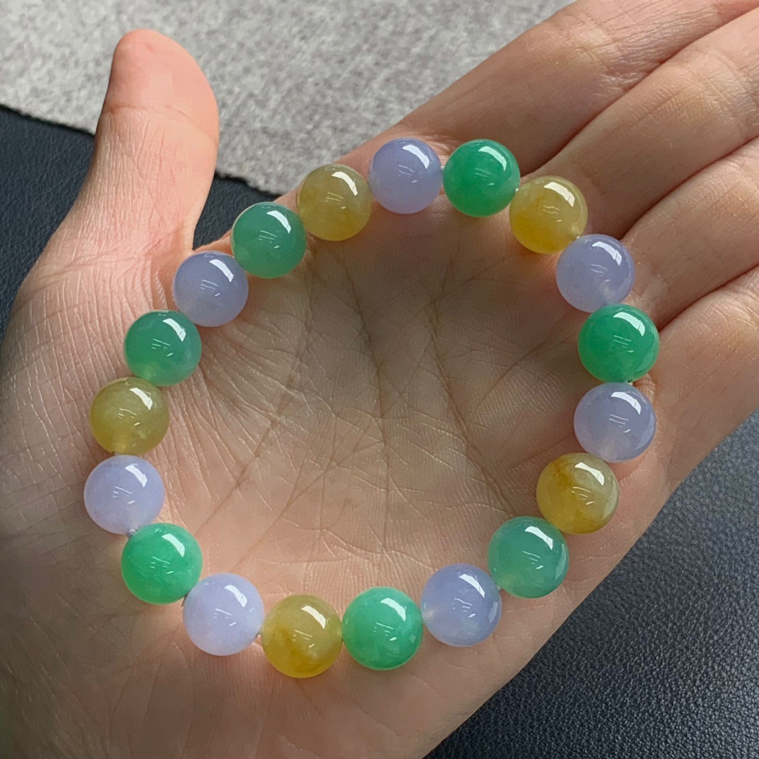 天然A货缅甸翡翠 彩色手串 尺寸 : 10 19颗