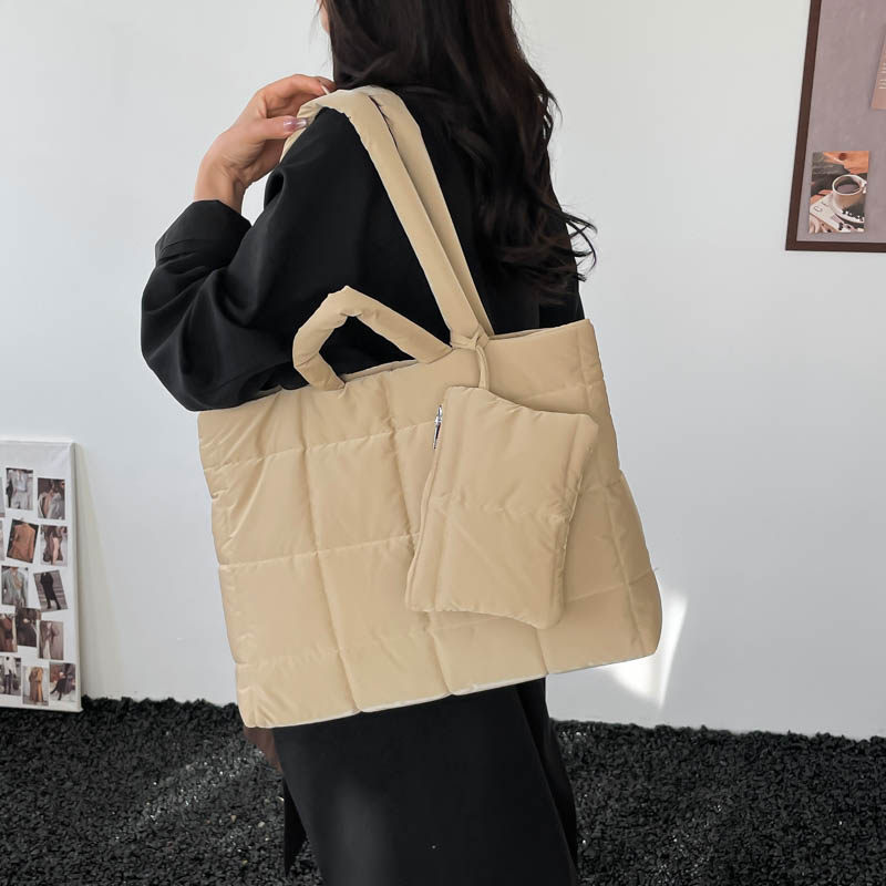 高级质感百搭复古夹棉包包2026新款手提包大容量棉服单肩包托特包,箱包皮具/热销女包/男包,托特包,淘宝优惠券,粉丝福利购,淘宝优惠卷