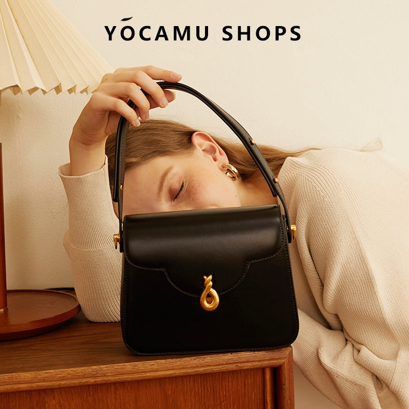 YOCAMU牛皮手提小方包女斜挎包
