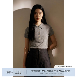 superr 印花灰色翻领短袖体恤衫女款夏季2026新款宽松慵懒风